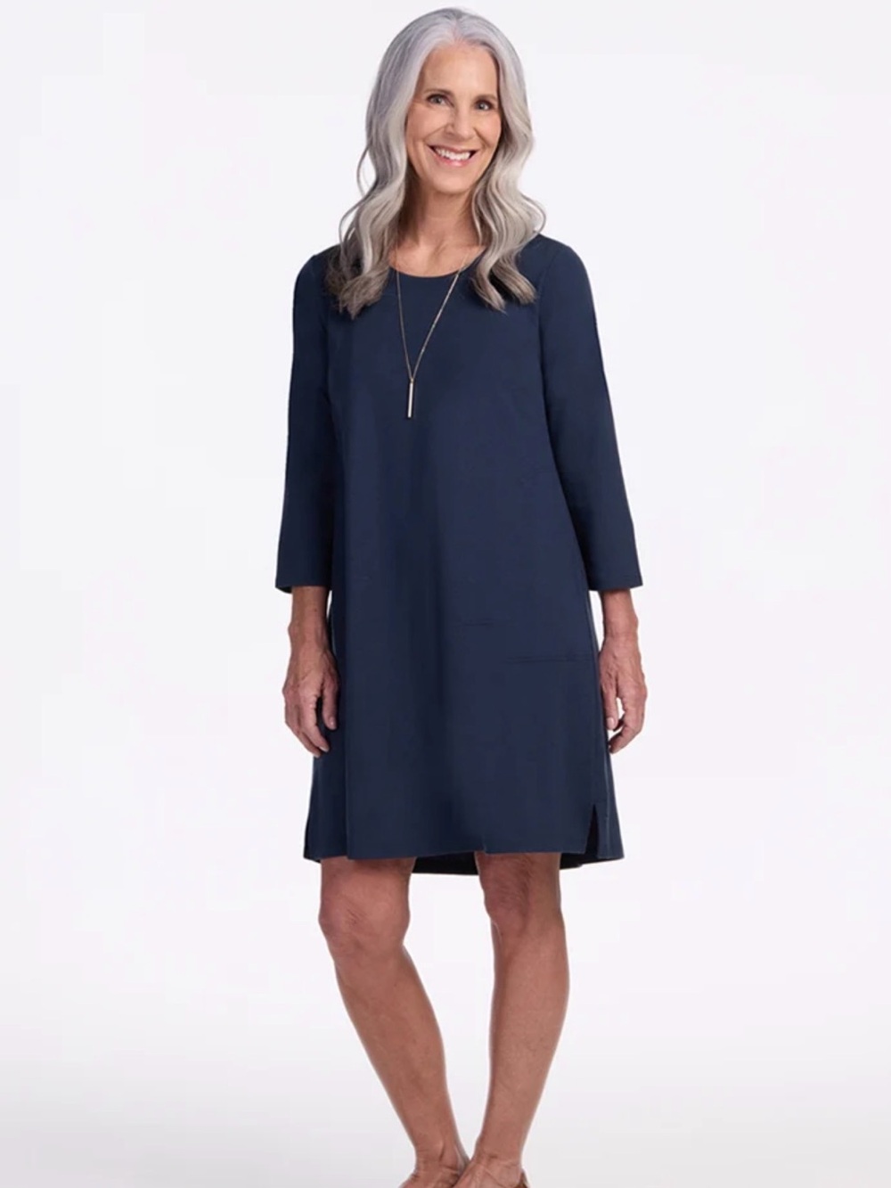 Woolx Navy Blue Rissa Long Sleeve A-Line Dress Small Merino Wool
